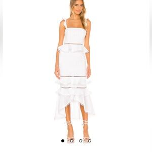 NBD White Ruffle Midi Dress
